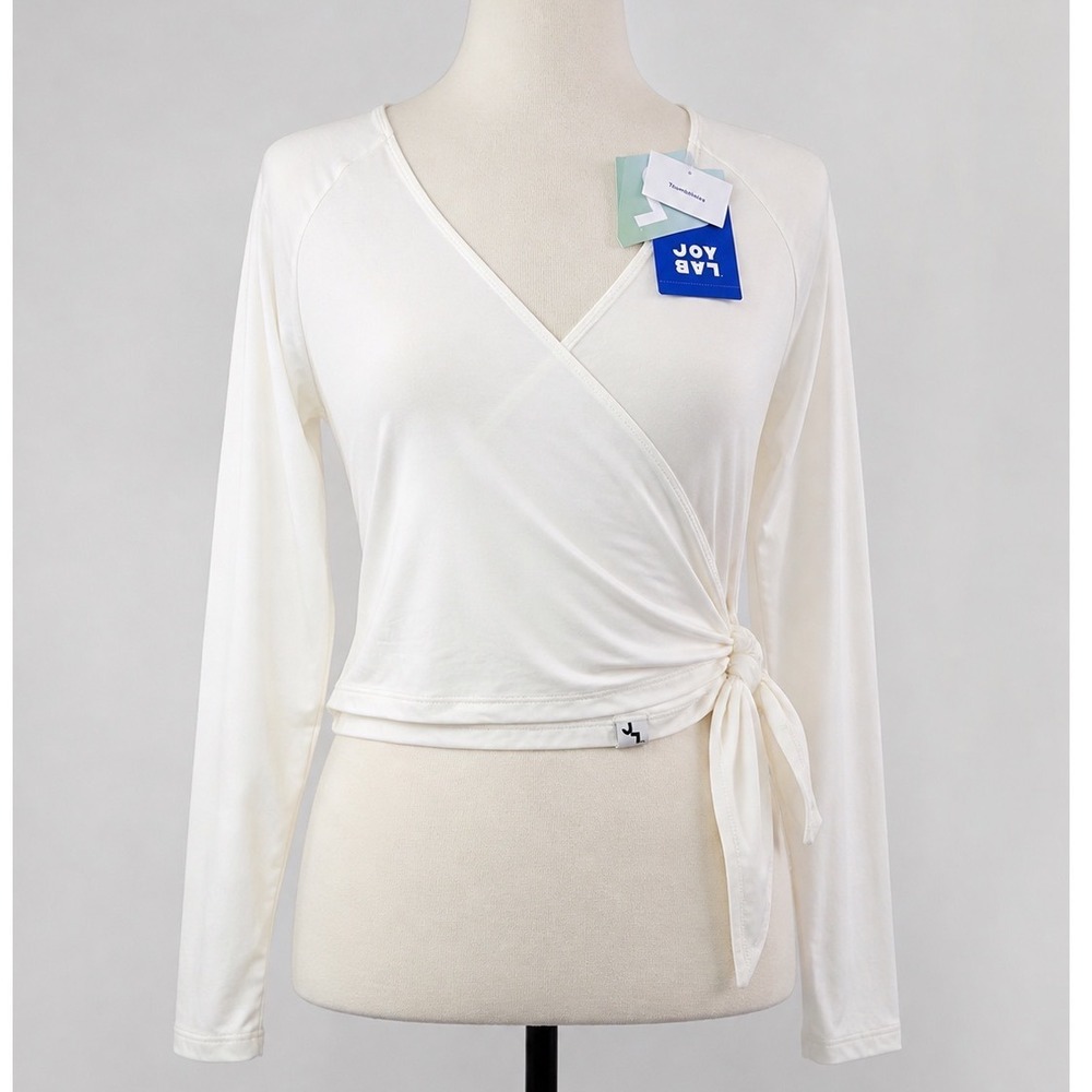JoyLab Womens Medium White Long Sleeve Wrap Top Athleisure Yoga Thumbholes New